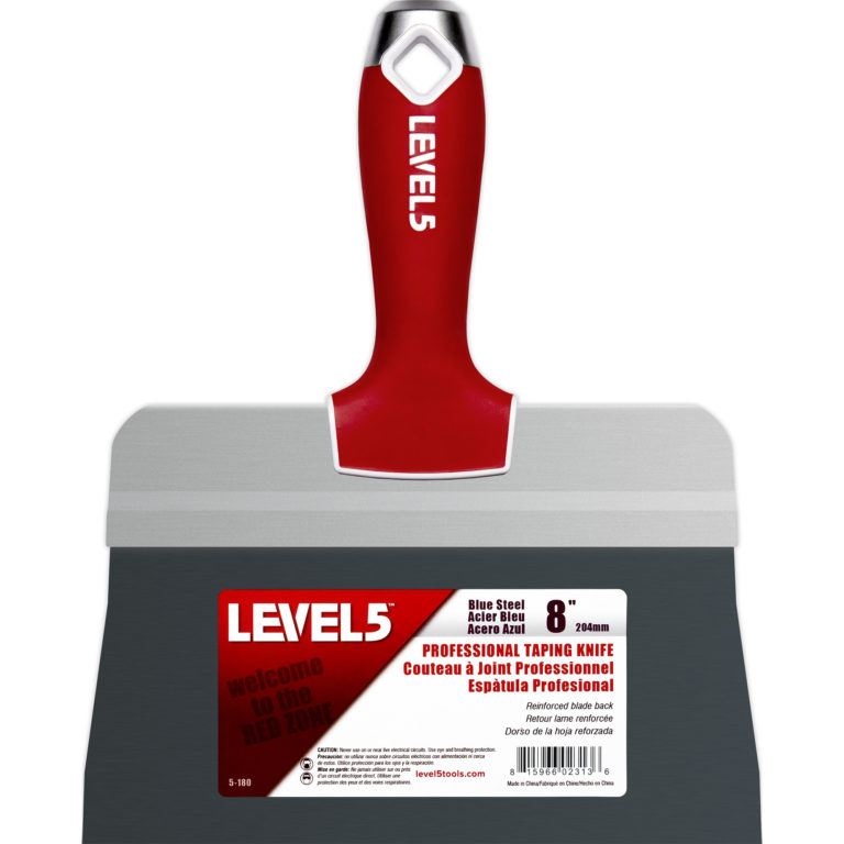 Level 5 8" Blue Steel Big Back Taping Knife - Soft Grip Handle