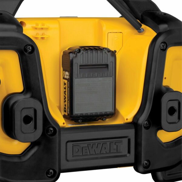 Back of DEWALT DCR025 20V MAX Portable Radio & Battery Charger